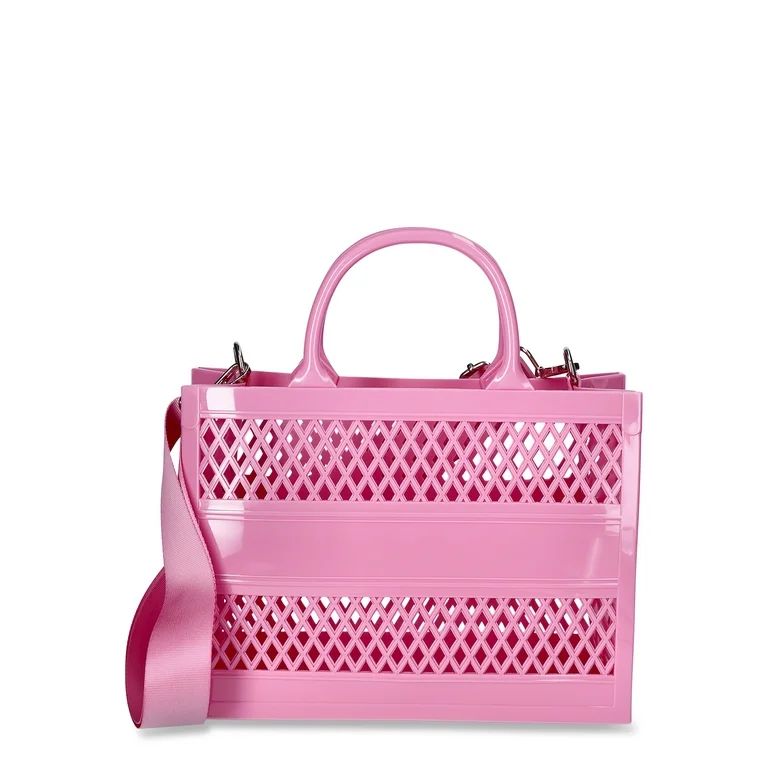 No Boundaries Women's Lattice Jelly Tote Bag with Shoulder Strap, Flamingo | Walmart (US)