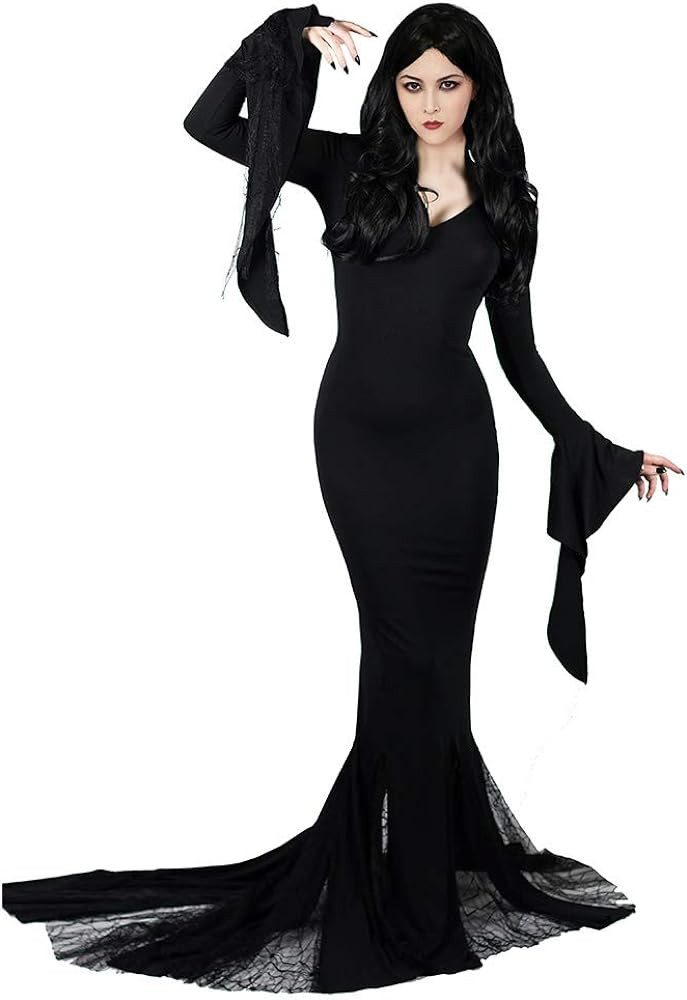 Cosplay.fm Women's Vintage Gothic Long Dress Witch Style Black Dress Halloween Family Cosplay Cos... | Amazon (US)