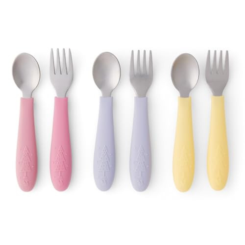 Elk and Friends Kids Silverware with Silicone Handle | Childrens Safe Flatware | Toddler Utensils | Baby Spoons + Forks | Stainless Steel Cutlery | Dishwasher Safe | 6 Pieces | Amazon (US)