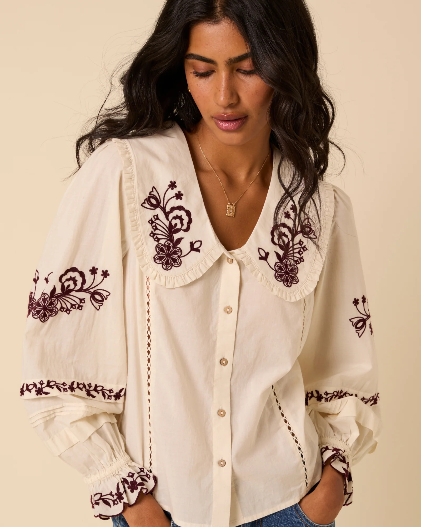 White Floral Embroidered Blouse | Nobody's Child