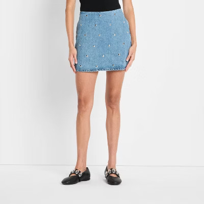 Women's Denim Studded Mini A-Line Skirt - Future Collective Blue Denim | Target