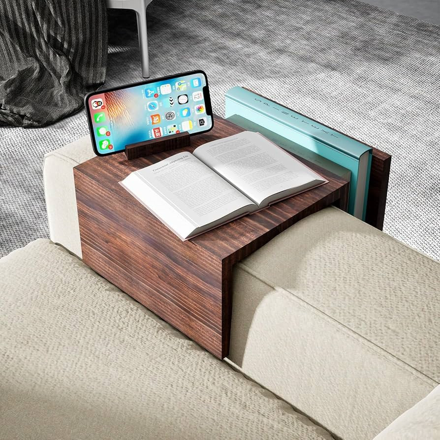 Couch Arm Table Tray with 360° Phone Holder Side Storage Pocket 3 in 1 Couch Armrest Table Woode... | Amazon (US)