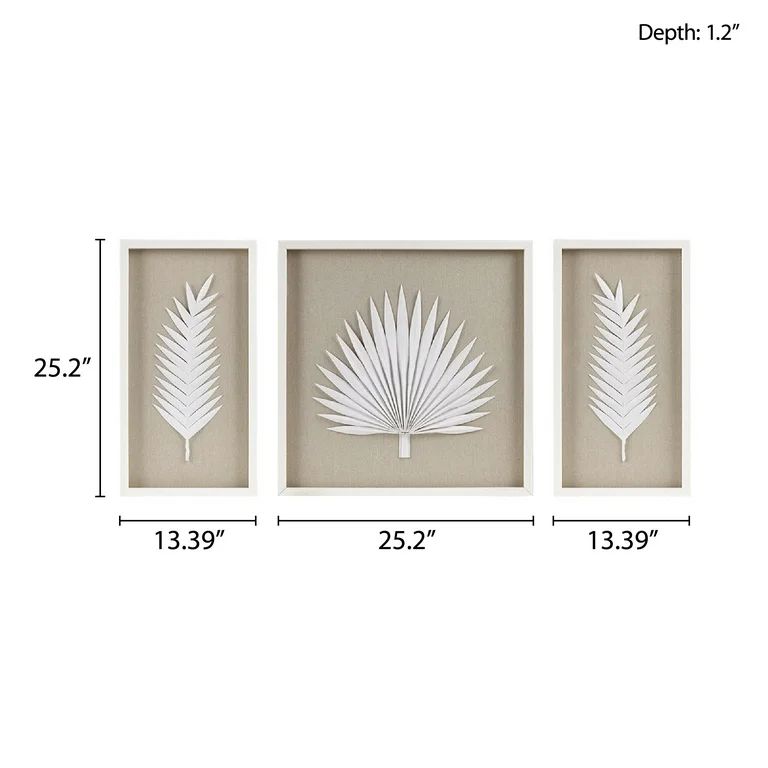 Madison Park Sabal Framed Rice Paper Palm Leaves 3-piece Shadowbox Wall Decor Set, 13.39x25.2x1.2... | Walmart (US)