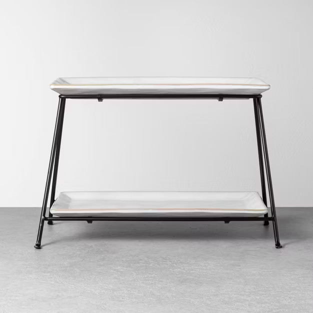 Glazed Rectangular Ceramic & Metal Tiered Serve Stand - Hearth & Hand™ with Magnolia | Target