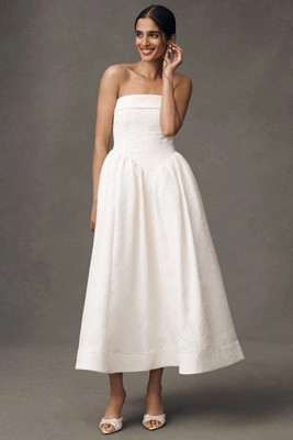 BHLDN Strapless Drop-Waist Fit & Flare Jacquard Maxi Dress | Anthropologie (US)