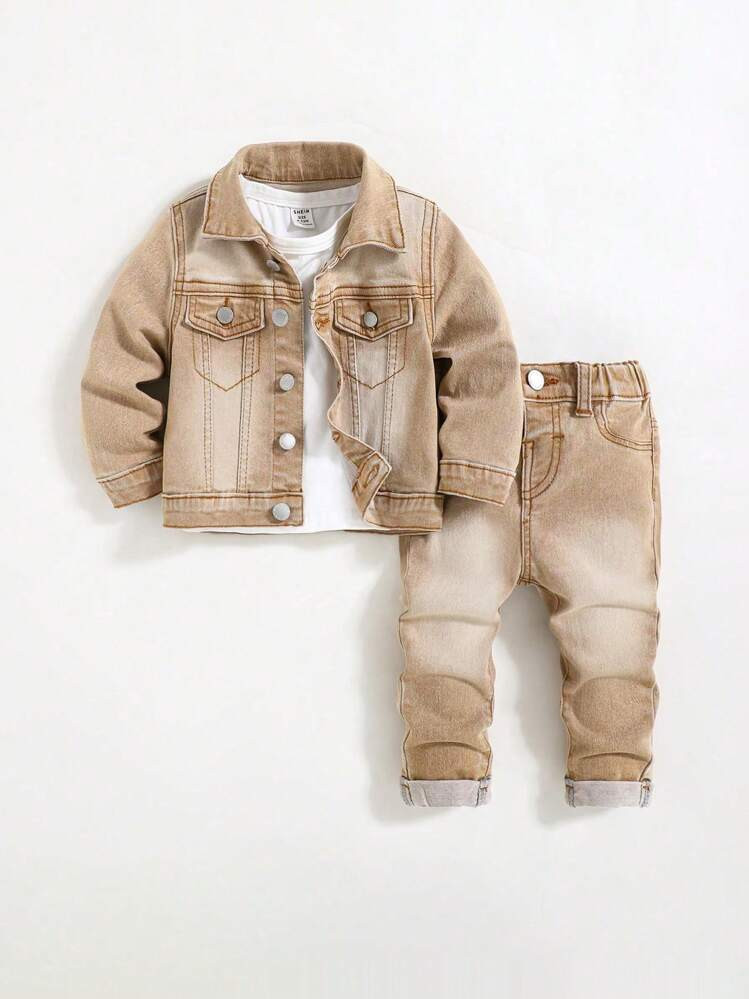Toddler 2pcs Khaki Denim Set | SHEIN