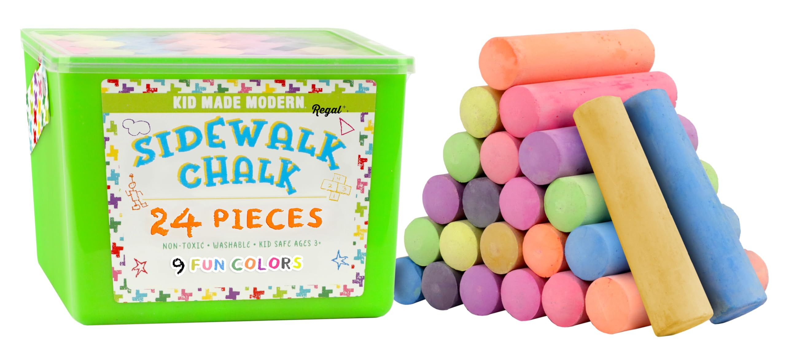 Kid Made Modern Non Toxic Sidewalk Chalk Bucket (24 Count) - Washable Colored Chalk Bulk Set for ... | Amazon (US)