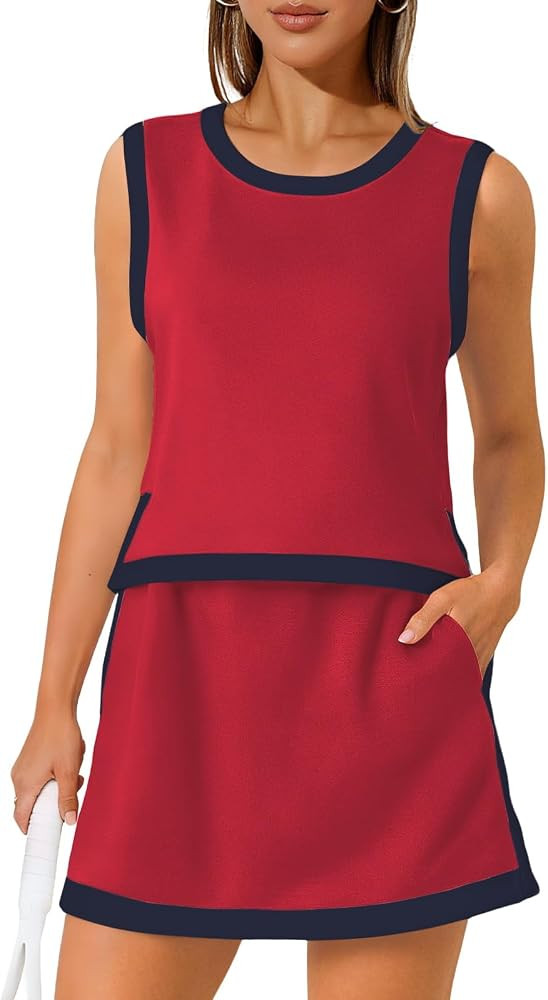 Womens Athletic Tennis Skirt Set 2 Piece Outfits With Shorts | Amazon (US)