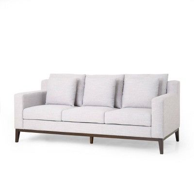 Elliston Contemporary Fabric 3 Seater Sofa with Accent Pillows Light Gray/Dark Walnut - Christoph... | Target