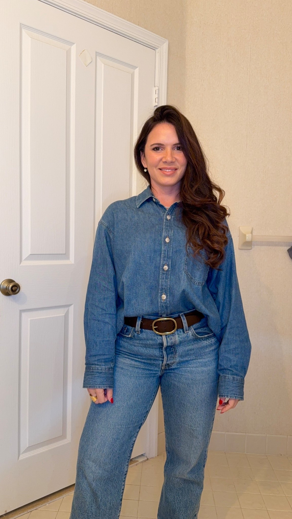 All denim look 

Xs in shirt 
Small in belt 
26 in Levi’s - runs big 

#LTKootd #LTKFindsUnder100 #LTKPetite