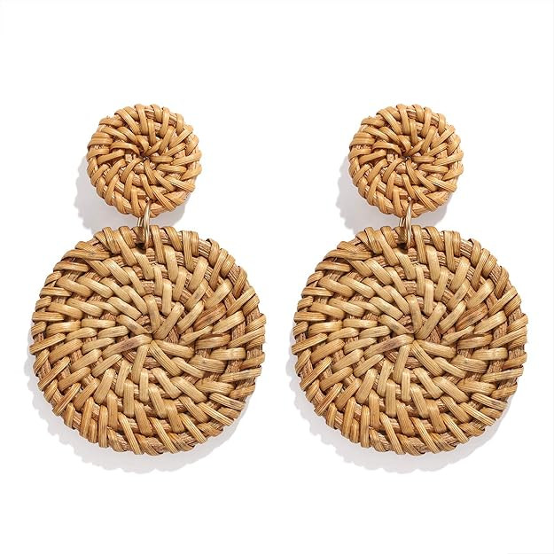 Rattan Earrings for Women Handmade Lightweight Wicker Straw Stud Earrings Statement Weaving Braid... | Amazon (US)