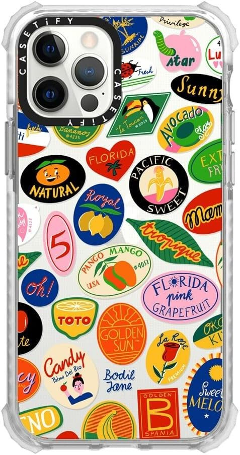 CASETiFY Ultra Impact Case for iPhone 12 / iPhone 12 Pro - Fruit Stickers - Clear Frost | Amazon (US)