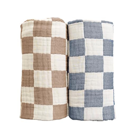Ultra Soft Checkered Muslin Baby Blanket 2 Pack Cotton Swaddle Blanket 43" | Amazon (US)
