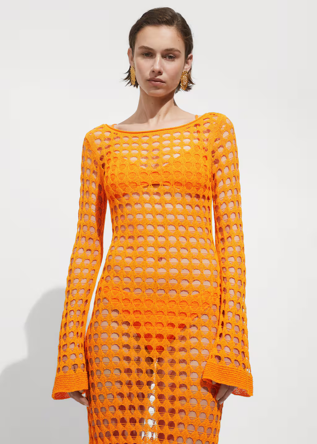 Long openwork knitted dress -  Women | Mango USA | MANGO (US)