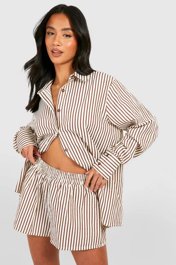 Petite Stripe Beach Shirt | Boohoo.com (UK & IE)
