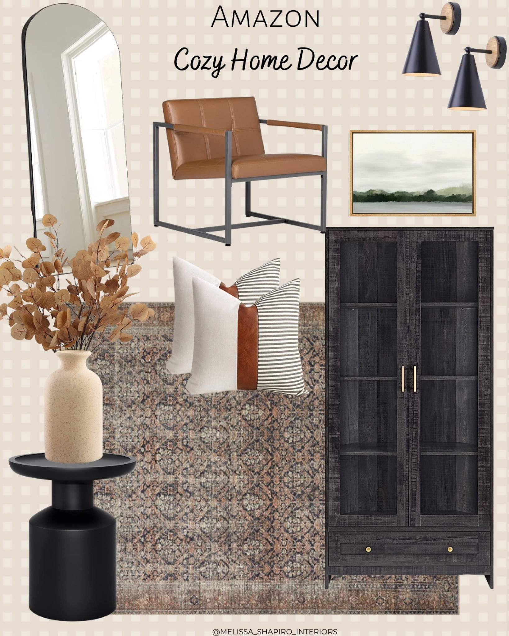 Cozy Home Decor for Fall, available on Amazon.  Fall home decor, cabinet, sconce, artwork, area rug, accent chair, arched mirror, stems, vase #amazonhome

#LTKhome #LTKSeasonal #LTKunder50