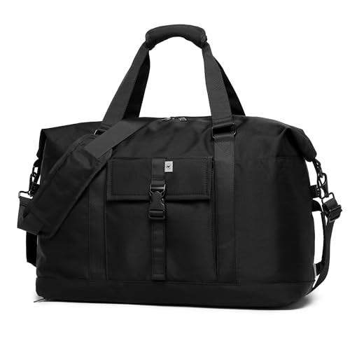 SUNNY BIRD Duffel with Utility Pouch, 40L Weekender Overnight Bag with Shoe Compartment for Travel and Sports (Black) | Amazon (US)