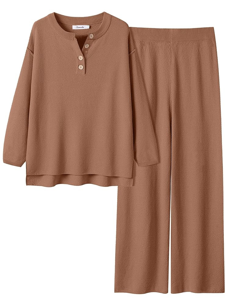 ANRABESS Women 2 Piece Outfits Oversized Loose Waffle Knit Sweater Set 2025 Fall Trendy Matching ... | Amazon (US)