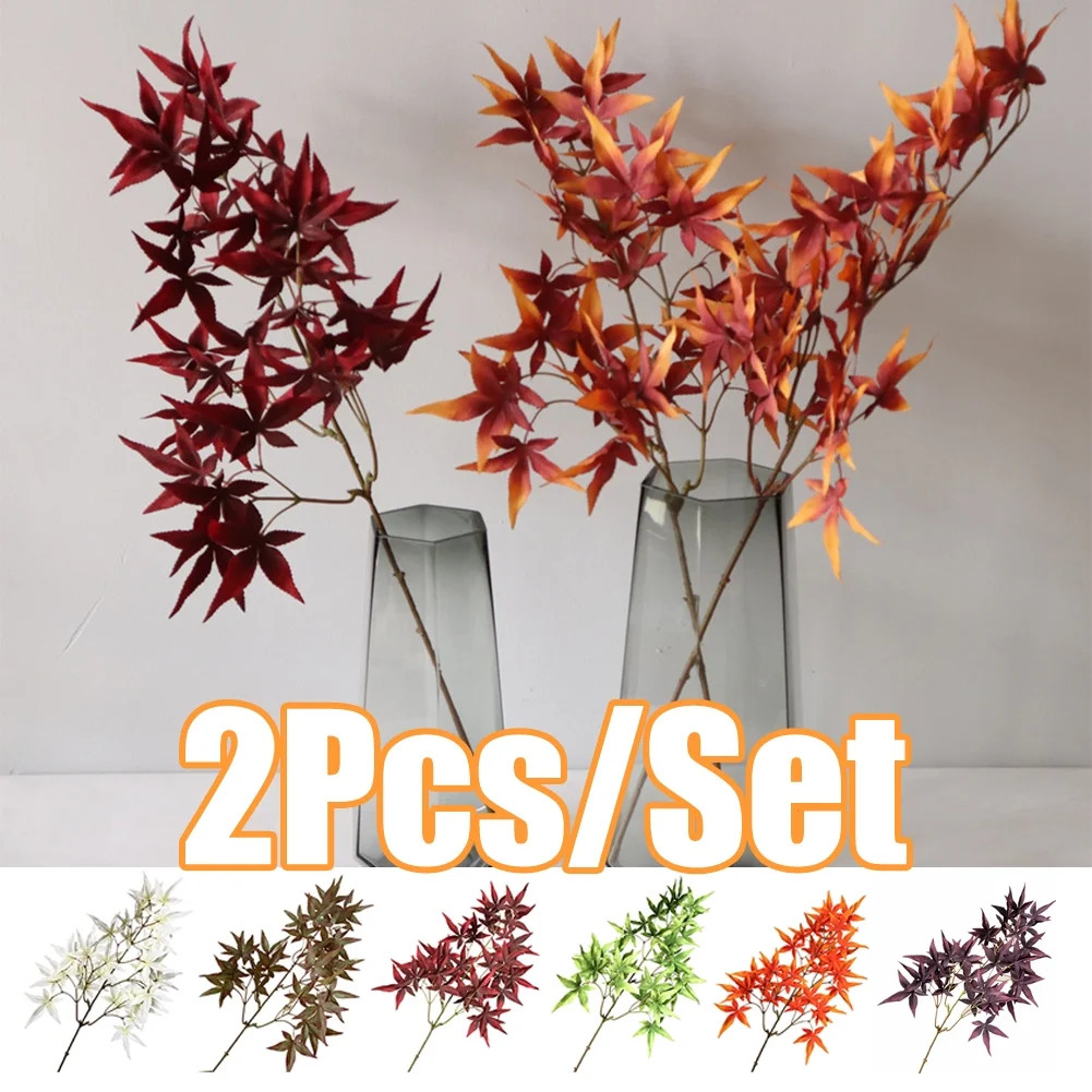 SPRING PARK Artificial Maple Leaf Branch Autumn Leaves 2 Pcs Fall Maple Leaf Stem for Home Kitche... | Walmart (US)