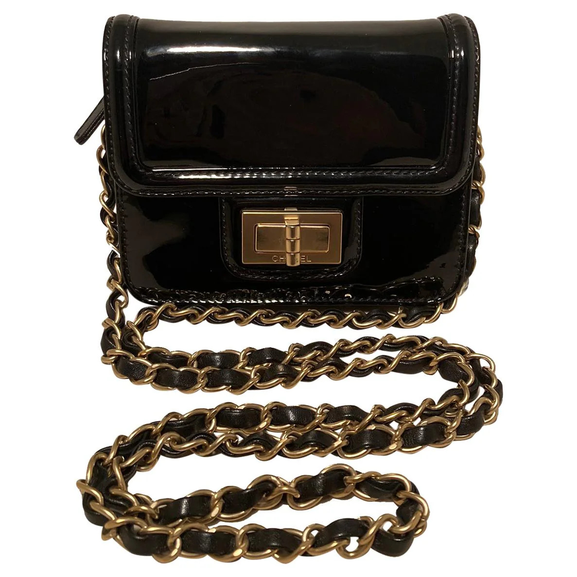 Chanel Mini Black Patent Leather Classic Shoulder Bag | Shop Simon