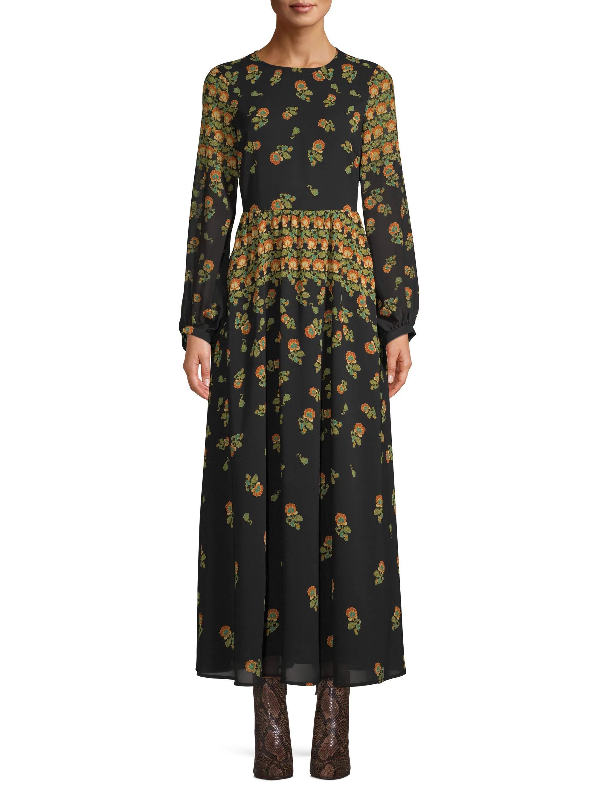 Scoop Blouson Sleeve Maxi Dress Floral Print Women's | Walmart (US)