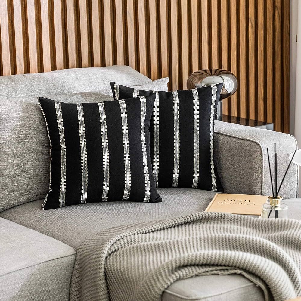Home Brilliant Classic Black White Stripes Lace Throw Pillow Covers Decorative Euro Shams, 2 Packs,  | Amazon (US)
