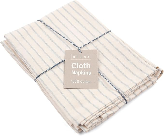 MEEMA Cloth Napkins Set of 4, Beige Striped | Farmhouse Dinner Napkins Made with Upcycled Cotton,... | Amazon (US)