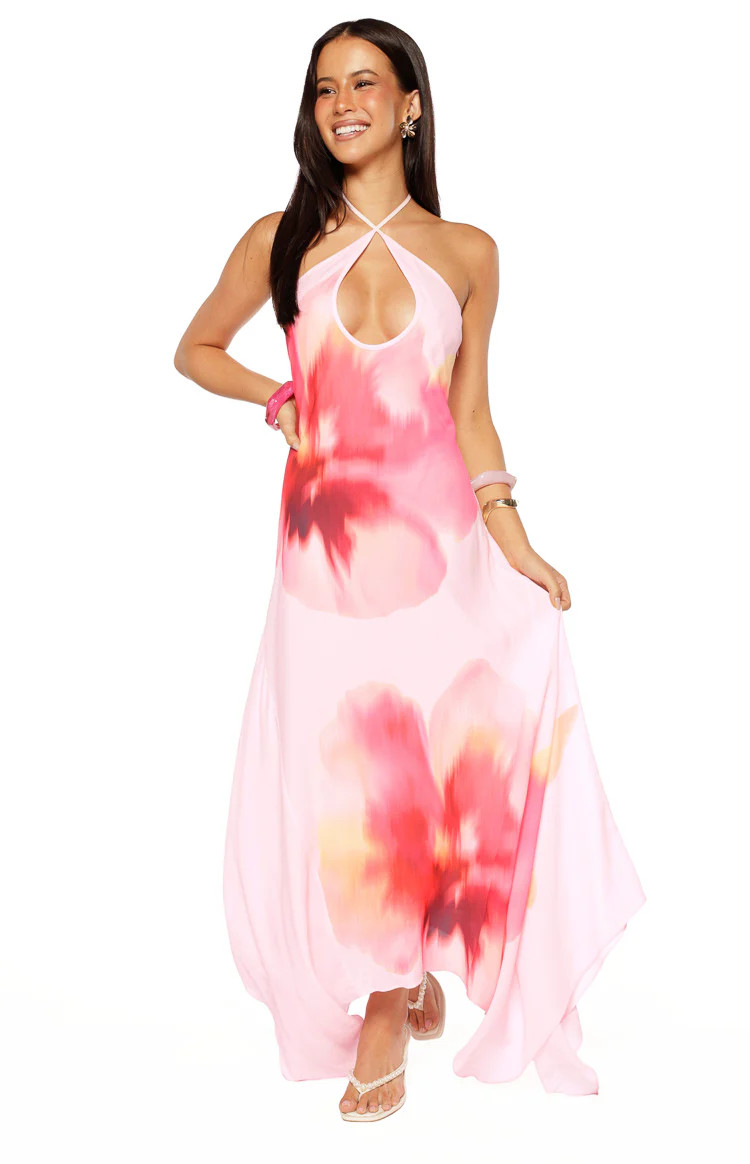 Elowen Pink Floral Halter Maxi Dress | Beginning Boutique (AU)
