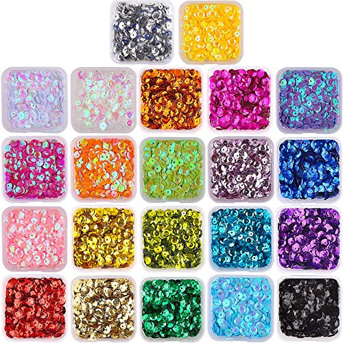 DIYASY 9800 Pcs 6MM Bulk Loose Sequins, Round Embroidery Sequins Cup Craft Sequin with Holes for DIY 22 Colors | Amazon (US)