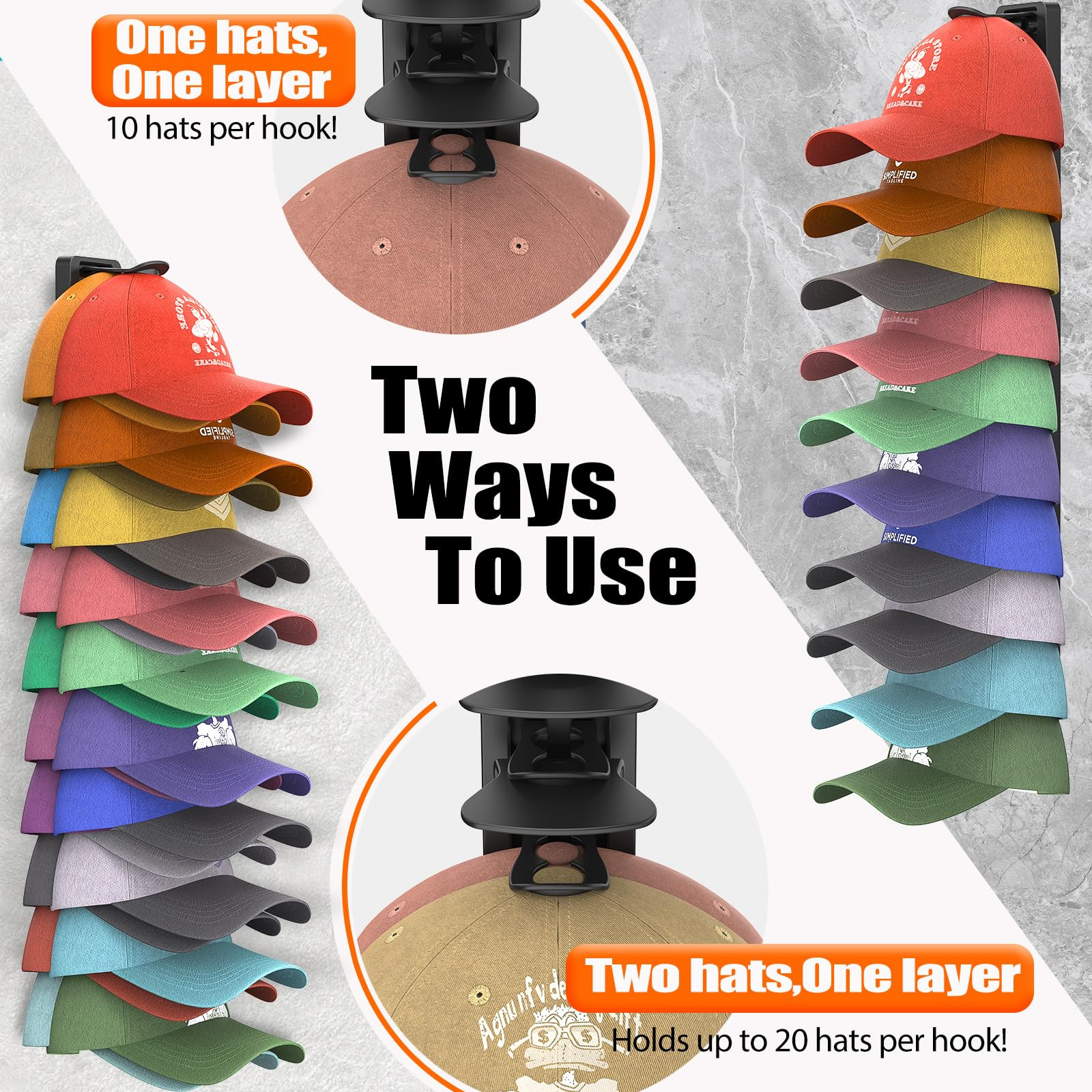 Hat Organizer for Baseball Caps Hold Up to 40 Hats, 2 Pack Hat Rack for Wall, Strong Adhesive Hat... | Amazon (US)
