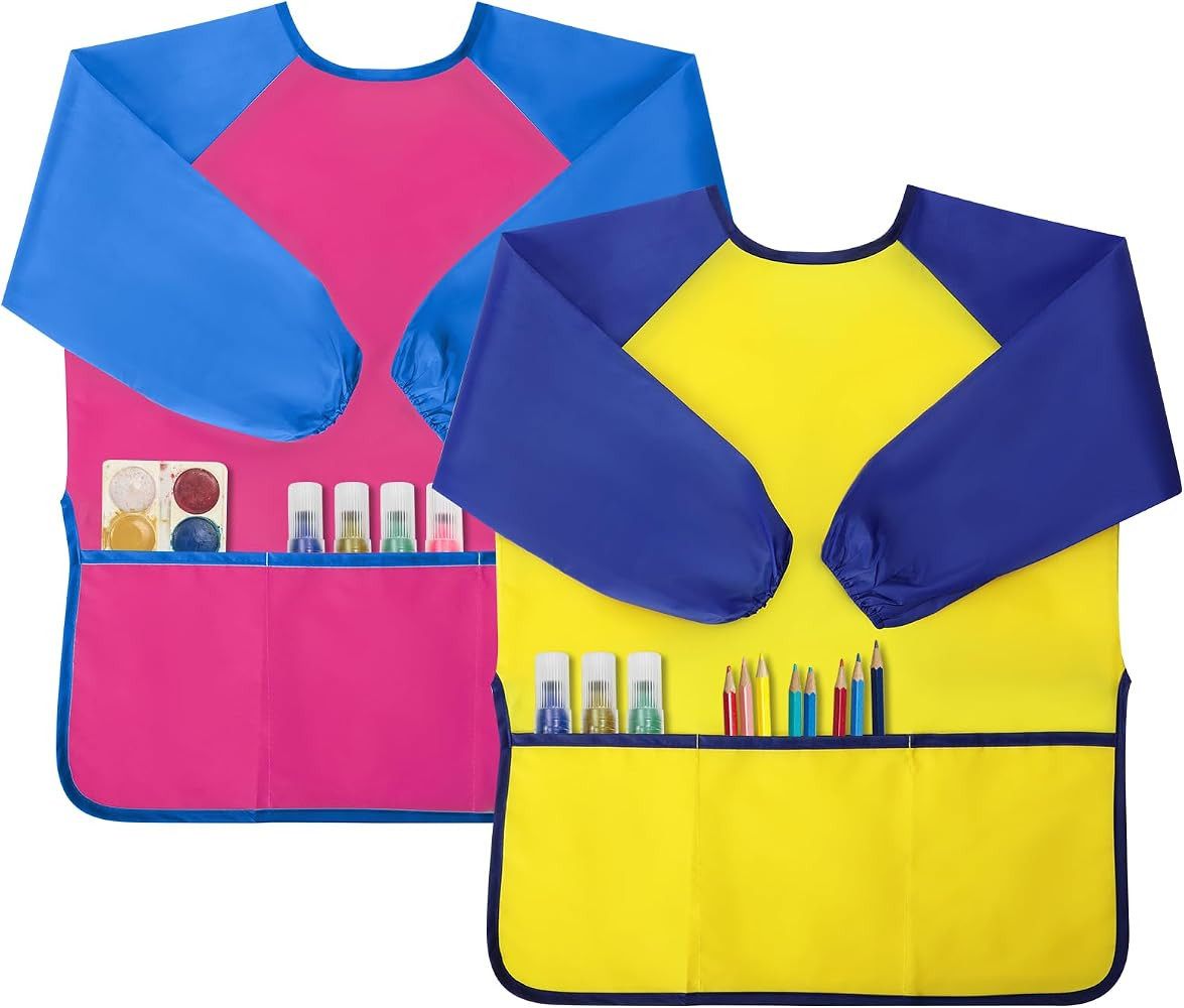 Kids Painting Apron 2 Pack, Waterproof Toddler Art Smock, Artist Smock for Kids Age 2-8 with Long... | Amazon (US)