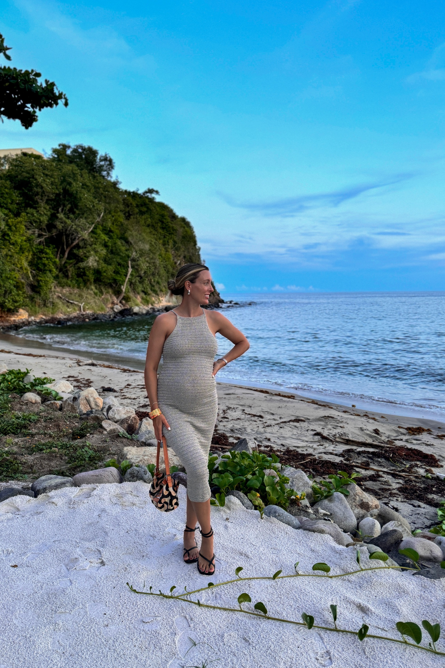 An evening at SeaFire Restaurant in Grenada. Love this peek-a-boo shimmery knit for the beach!

Dress is H&M
Sandals from Target
Baguette is vintage Fendi

#LTKTravel #LTKItBag #LTKBump