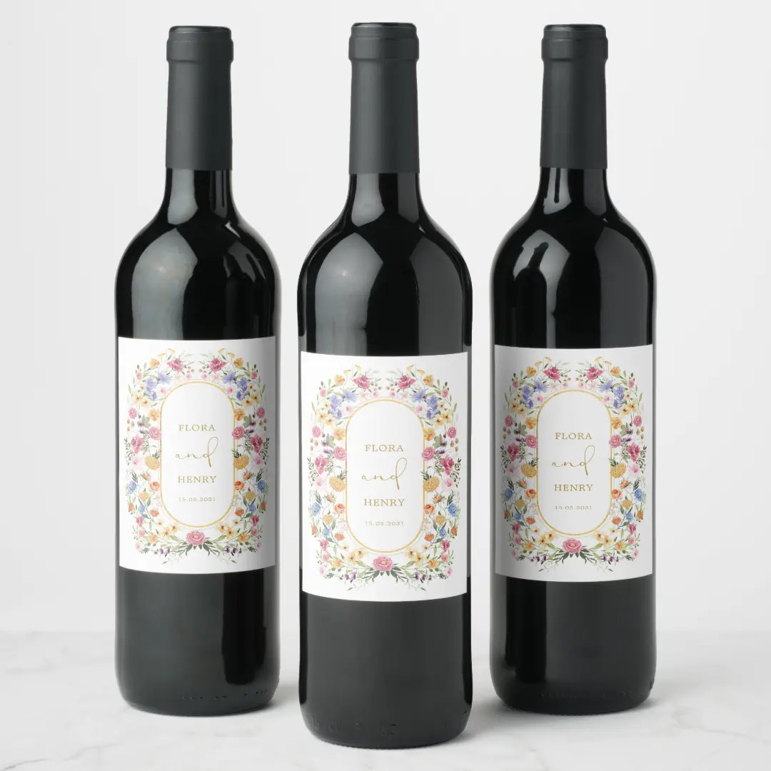 Garden Flowers Spring Wildflower Wedding Favors Wine Label | Zazzle | Zazzle