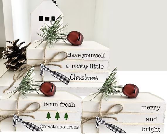 Christmas book bundle, mini book stack, Christmas decor, farmhouse, faux books, set of 3, rustic,... | Etsy (US)