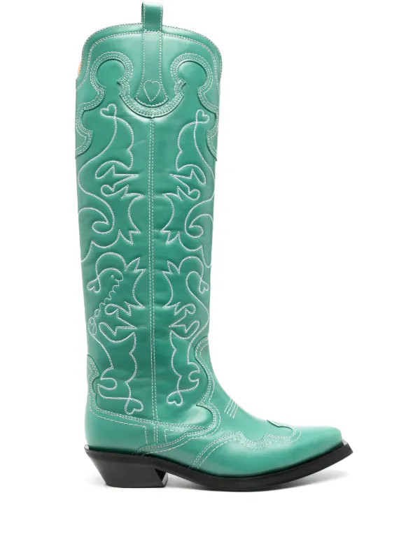 embroidered knee leather boots | Farfetch Global
