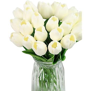 IPOPU Real Touch Tulips 24PCS Artificial Tulips Flowers for Decoration Cream Fake Tulips Floral A... | Amazon (US)
