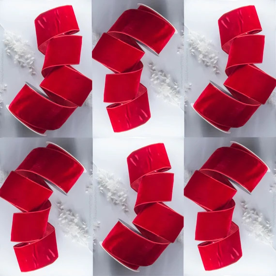 6 Rolls of 4 Red Velvet WIRED Ribbon Designer by the - Etsy | Etsy (US)
