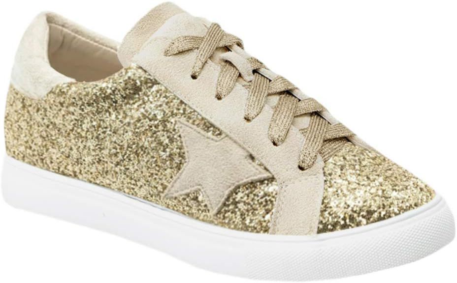 Womens Fashion Star Sneakers Lace Up Platform Glitter Low Top Comfort Walking Running Shoes | Amazon (US)
