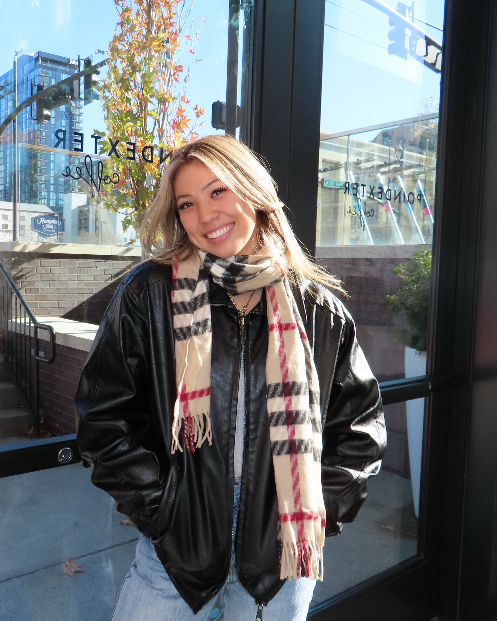 winter outfit! top: beginning boutique, scarf: burberry, jeans: white fox!