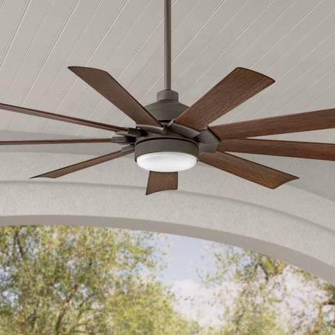 60" Hinkley Turbine LED Wet Rated Bronze Walnut 9-Blade Smart Fan | Lamps Plus