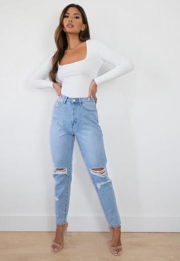 Blue Knee Rip Riot Mom Jeans | Missguided (US & CA)