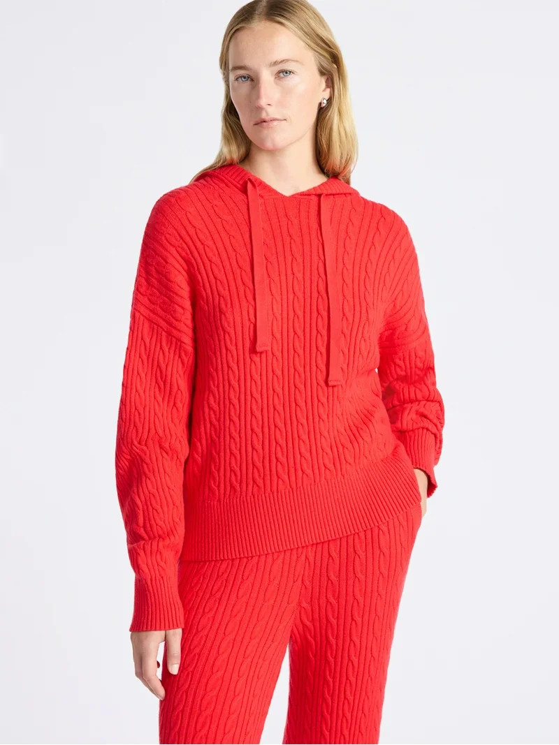 Free Assembly Women's Cozy Yarn Cable Knit Hoodie Sweater, Midweight, Size XS-XXL | Walmart (US)