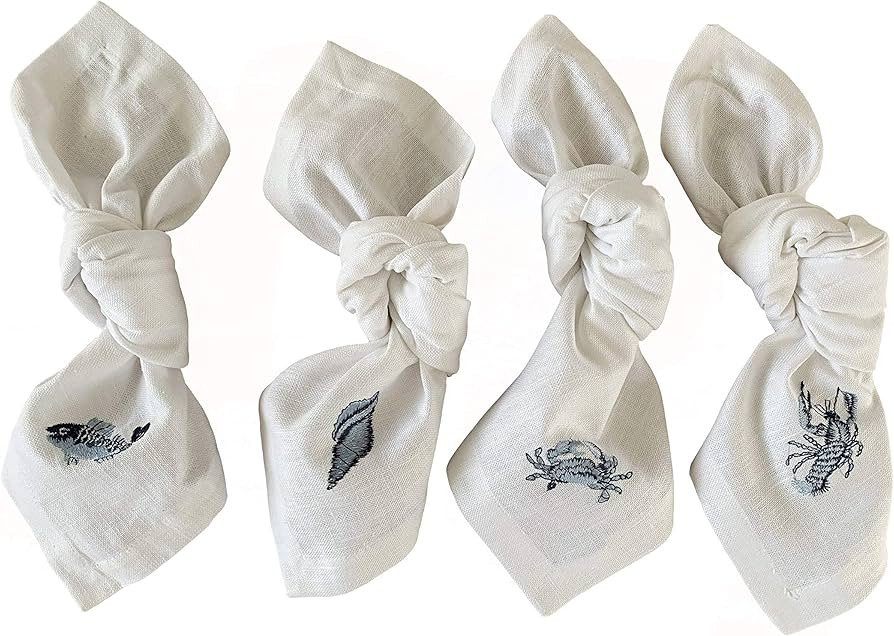 White Linen Dinner Napkins - 100% Linen Cloth - Fully Hemmed with Mitered Corners - Washable - Pa... | Amazon (US)