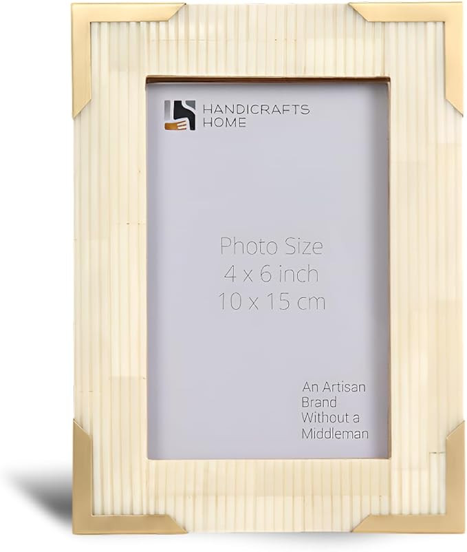 Handicrafts Home Delux Carta Pattern Inspired Bone Inlay & Brass Picture Frame 4x6 - White & Bras... | Amazon (US)