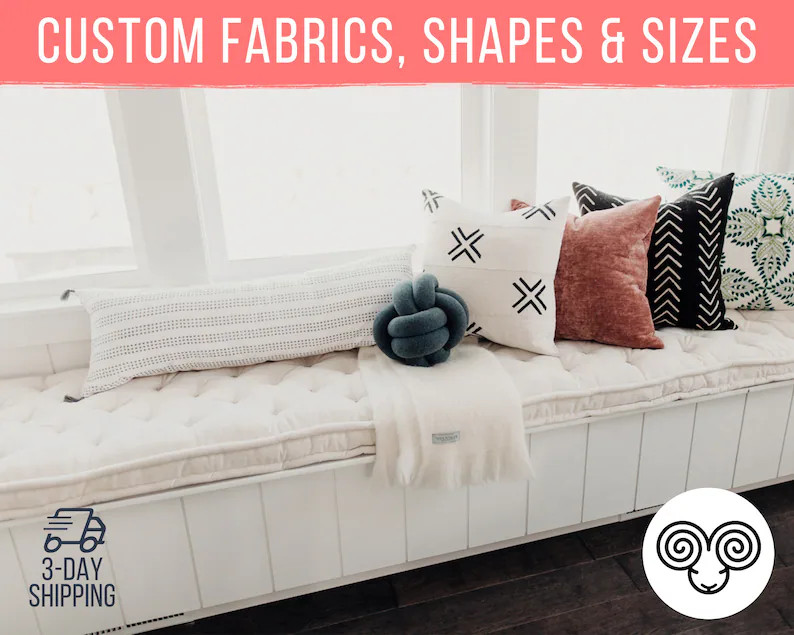 3" Tufted Seat Cushion / Only Wool Inside, Handmade, Oeko-Tex Certified Materials, Made to measur... | Etsy (US)