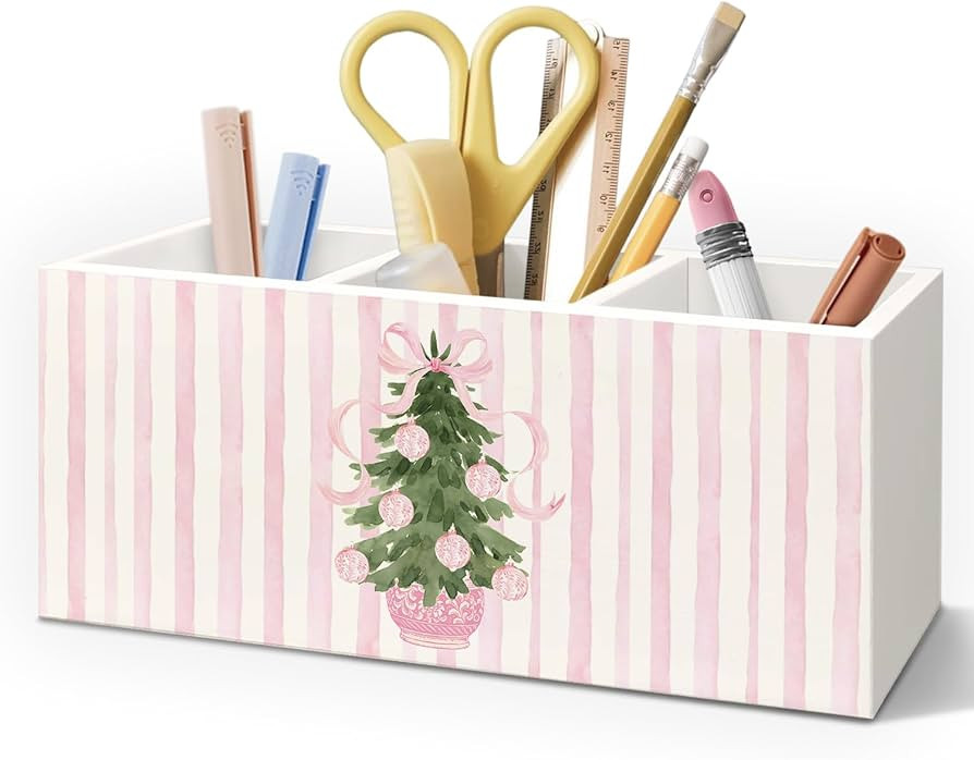 Pink Chinoiserie Christmas Pen Pencil Holder for Desk, Grandmillennial Christmas Decor, Preppy Co... | Amazon (US)