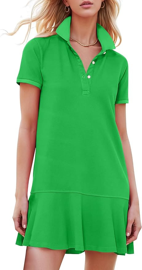 Kissonic Women's Polo Dress Short Sleeve V Neck Ruffle Hem Casual Summer Golf Tennis Mini Shirt D... | Amazon (US)