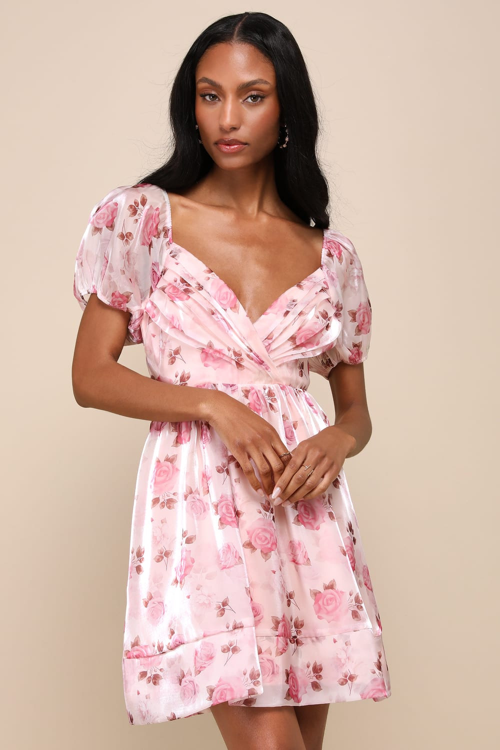 Cutest Darling Light Pink Floral Pleated Organza Mini Dress | Lulus
