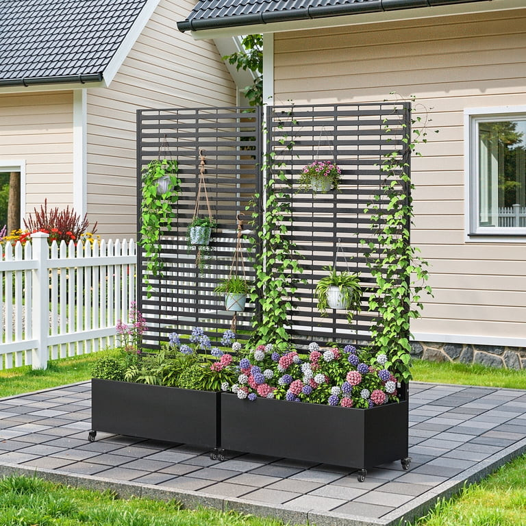 Dovov Raised Garden Bed with Trellis, Outdoor Metal Planter with Drainage Hole, Rolling Trellis P... | Walmart (US)