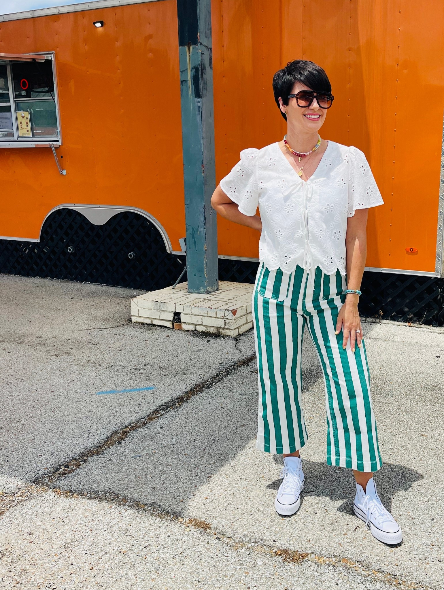 Ross and I are heading out of town this weekend for a few days to ourselves. Looking forward to eating, relaxing, and having a conversation without kids interrupting 😜 But first, we had to make a stop at our favorite taco truck 🌮

My Amazon orders have been killing it lately! Just got these striped pants in and they are SO GOOD. Great quality, perfect fit, and seriously, how fun are they 😍 This top is also from Amazon and it’s so cute. Linking everything below 🛍️✨

#LTKSummerEdit #LTKStyleTip #LTKU